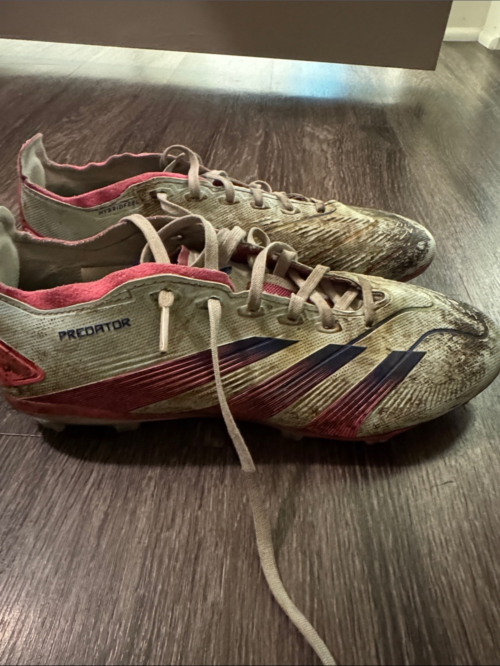 adidas Predator Men's Soccer Cleats - Beige with Red & Navy Accents